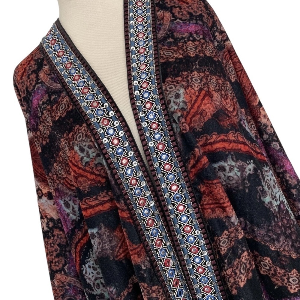 Soft Surroundings Velvet Kimono Topper Open Cardigan One Size Paisley Printed - Picture 4 of 16